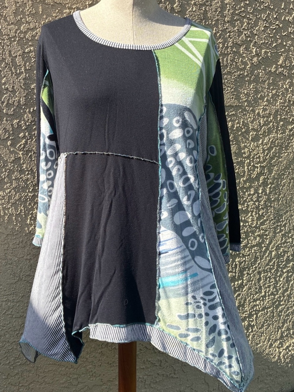 Parsley & Sage Patchwork Asymmetrical Top Lagenlook Indie L